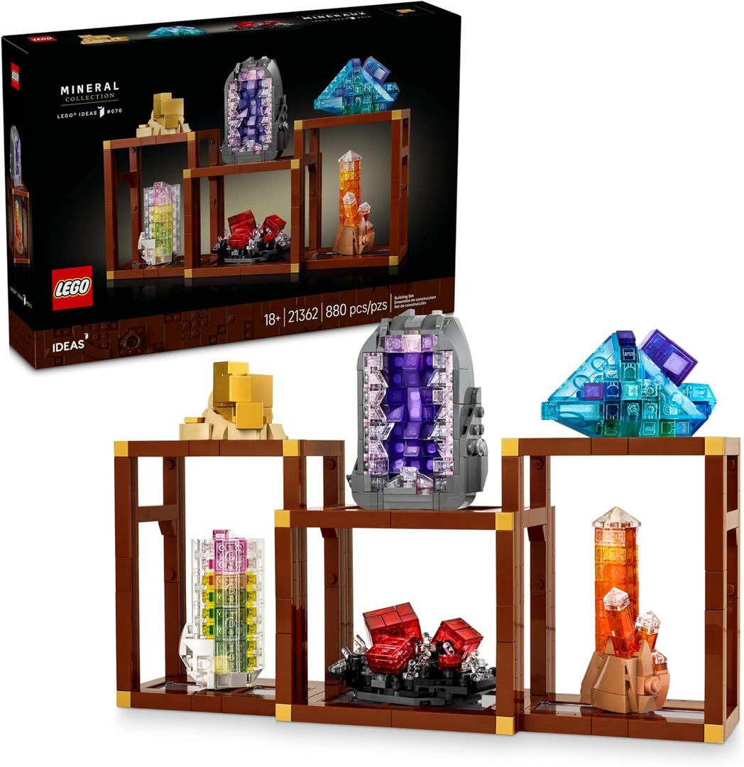 LEGO Ideas Mineral Collection Building Set for Adults, Ages 18+ - Bedroom or Office Decor with 3 Display Shelves - Unique Gift Idea for Men & Women - 21362