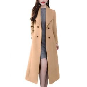 Chouyatou Women's Chic Shawl Collar Work Double Breasted Maxi Long Wool Pea Coat (X-Small, Camel)