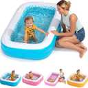 2-in-1 Inflatable Kiddie Pool, 65"x39"x10" (5'5") Soft Cushioned Floor, Handles, Drain, Shallow Rectangular Blowup Swimming Pool for Kids Age 2+ Toddler Ball Pit, Small Adult Backyard Tanning Pool