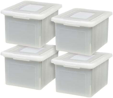 Amazon.com: IRIS USA File Box, Plastic File Organizer with Lids for Letter/Legal File, Portable Document Box For Moving, Storage Bin with Durable and Secure Lid, Stackable Nestable BPA-Free, Pearl 35 Qt. 4 Pack : Office Products