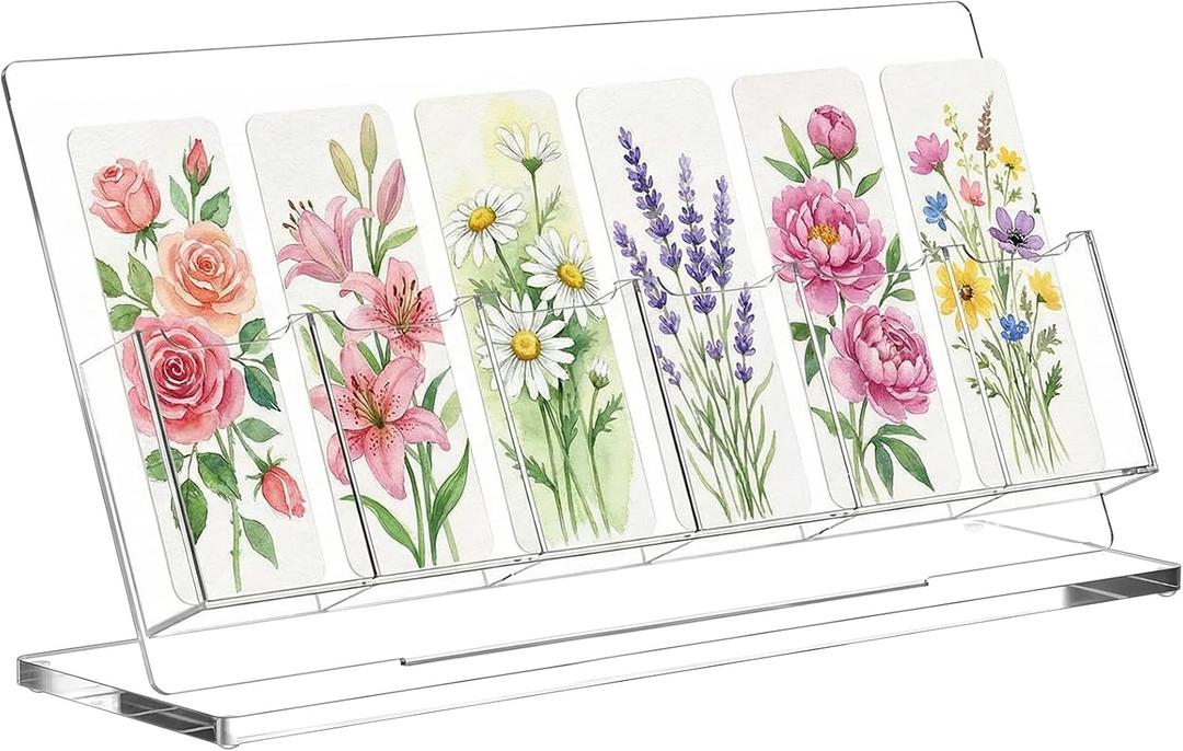 1 Pc Freestanding Acrylic Bookmark Display Holder for Business Multiple No Assembly Required 2'' Bookmark Organizer Stand for Vendors Retail Store Craft Show (One-Layer 6 Slots)