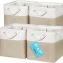 OrganiHaus 11x11 Cube Storage Bins 4 Pack, Foldable Cube Storage Organizer w/ Rope Handles, Collapsible Fabric Bins for Toys, Clothes & Closet Organization, Fabric Square Baskets - Beige/White