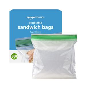 Amazon Basics Resealable Double Zipper Sandwich Storage Bags for Food Storage, 300 Count (Previously Solimo)
