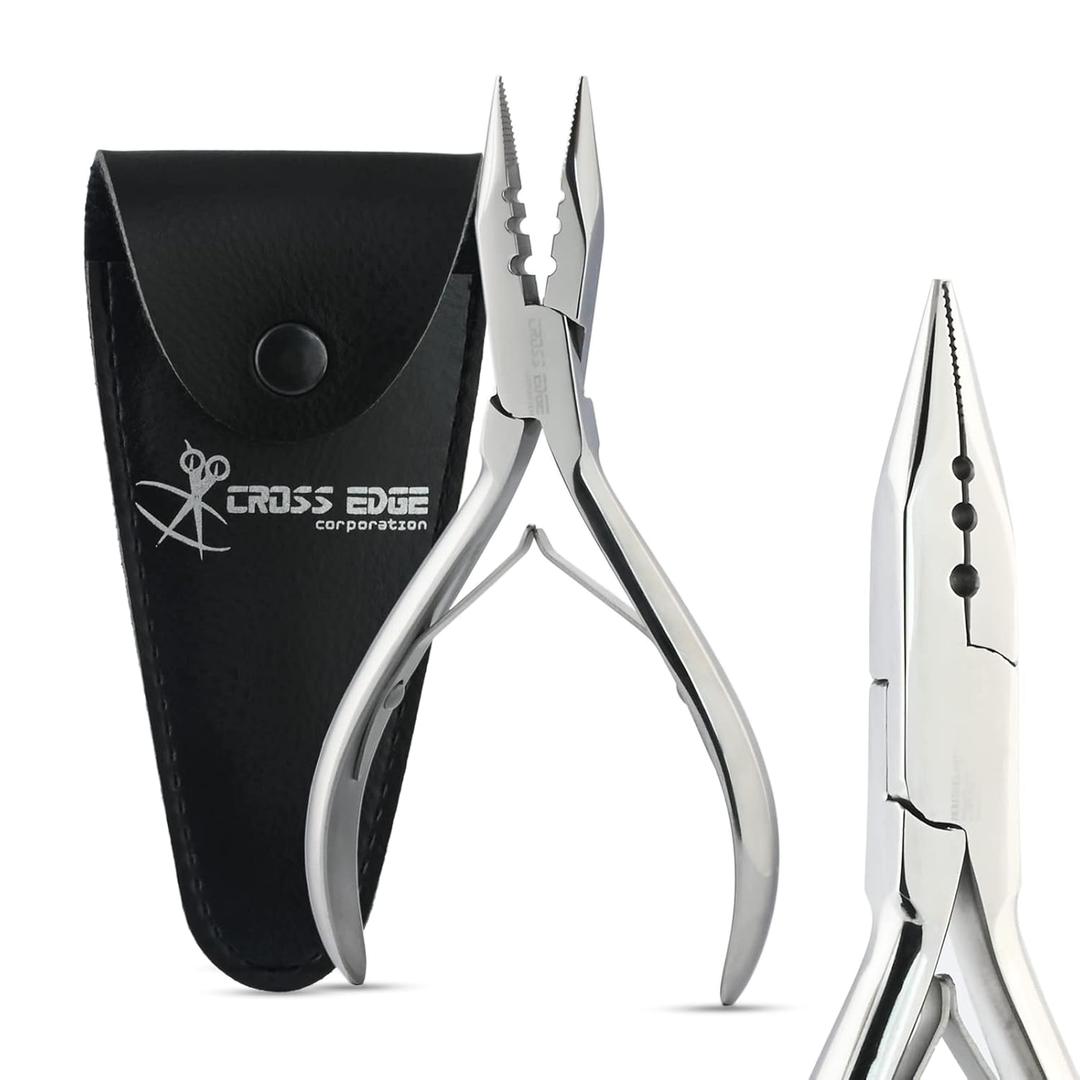 Pro Hair Extension Tools Mini 3 Holes Silicone Micro Beads & Nano Rings Hair Extensions Opener & Remover Pliers Hair Tinsel Feathers Fitting Plier Micro Bead Crimping Plier (Silver Tools Kit)