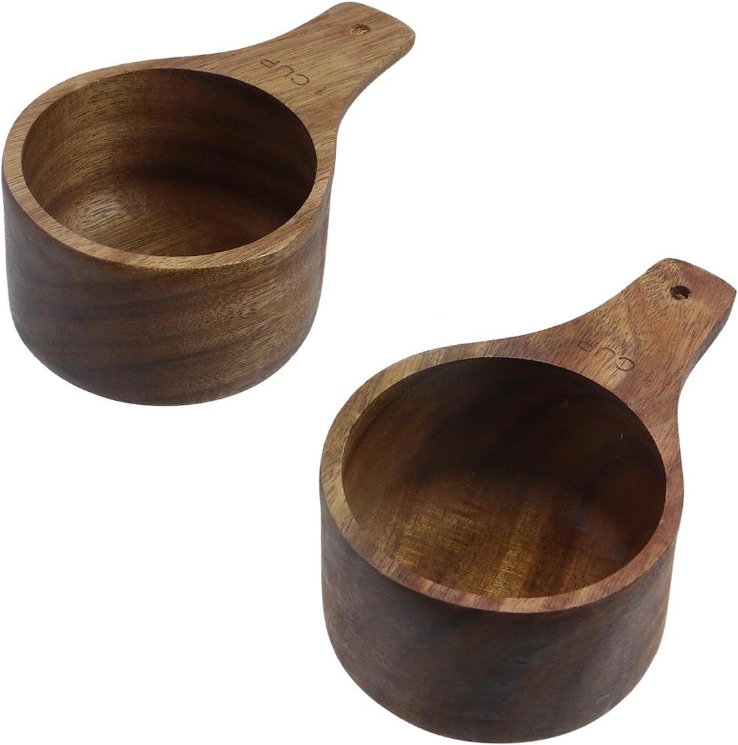 Oedema 2 Pcs Wooden Measuring Spoon 1 Cup Coffee Scoop Kitchen Cooking Utensils Measuring Cups for Baking Supplies