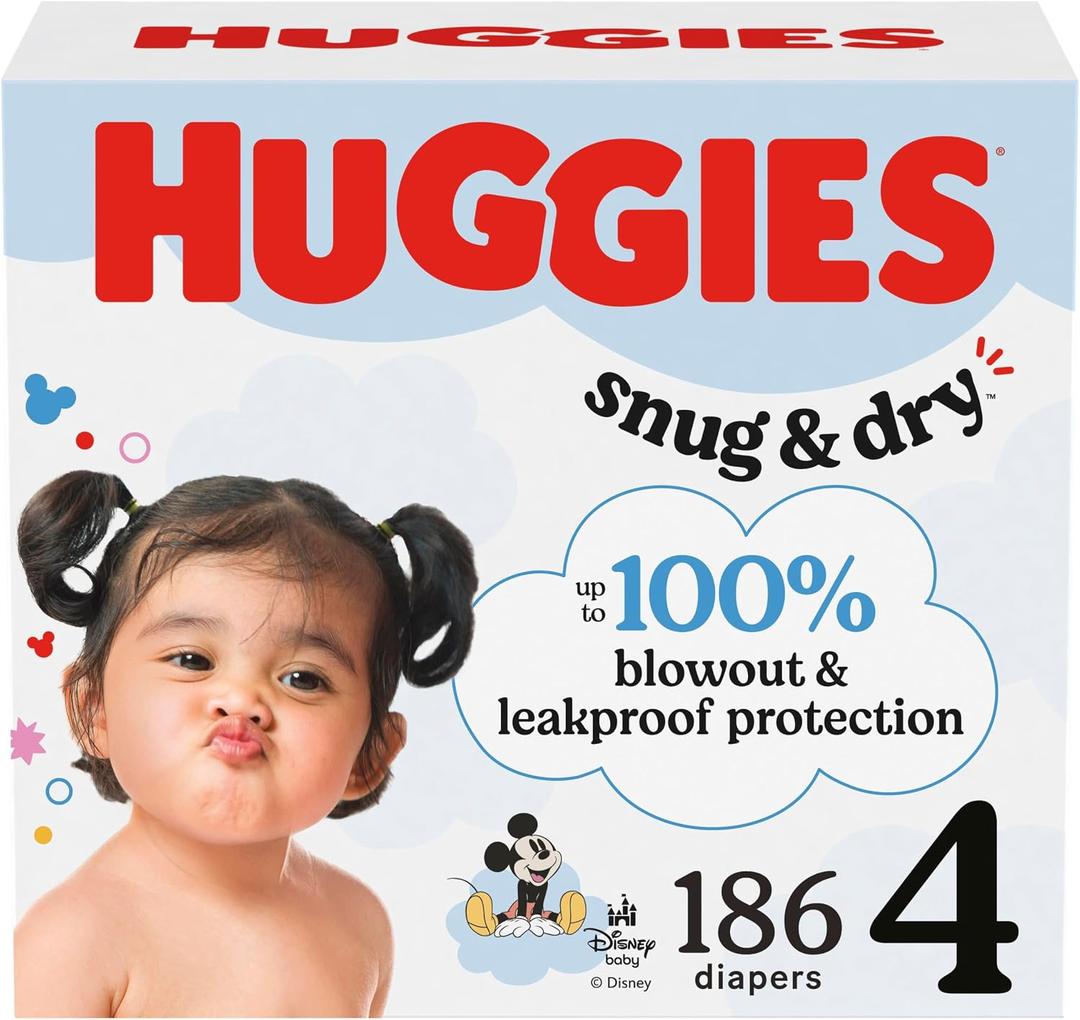 Huggies Size 4 Diapers, Snug & Dry Baby Diapers, Size 4 (22-37 lbs), 186 Count (6 Packs of 31) 
