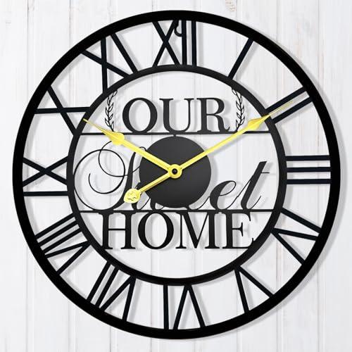 Vintage Silent Wall Clock, 40 cm Skeleton Metal Clock for Living Room Kitchen Cafe Hotel Office Home Decor (Our Home)