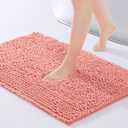 FRESHMINT Chenille Bathroom Rugs Mat 24"x17",Non-Slip Bath Mat for Bathroom Floor & Bathtub, Washable Soft Shower Shag Bath Rugs, Durable Fluffy Thick Water Absorbent Microfiber Shower Mat, Coral