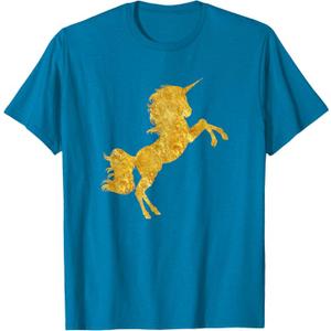 Kids Gold Unicorn Gift T-Shirt - Girls Shirt T-Shirt (Blue, S)