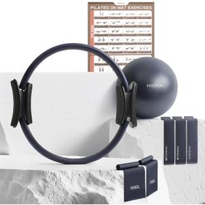 PhysKcal Pilates Kit, 15-Inch Pilates Ring with 1x Core Ball, 3X Resistant Loops and 2X Flex Bands, Home Pilates Equipment Set and Mat Pilates Essential Kit