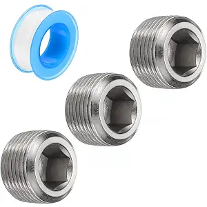 uxcell 3/4"NPT Internal Hex Thread Socket Pipe Plug Stainless Steel with PTFE Tape Male Thread Pipe Cap Silver 3PCS