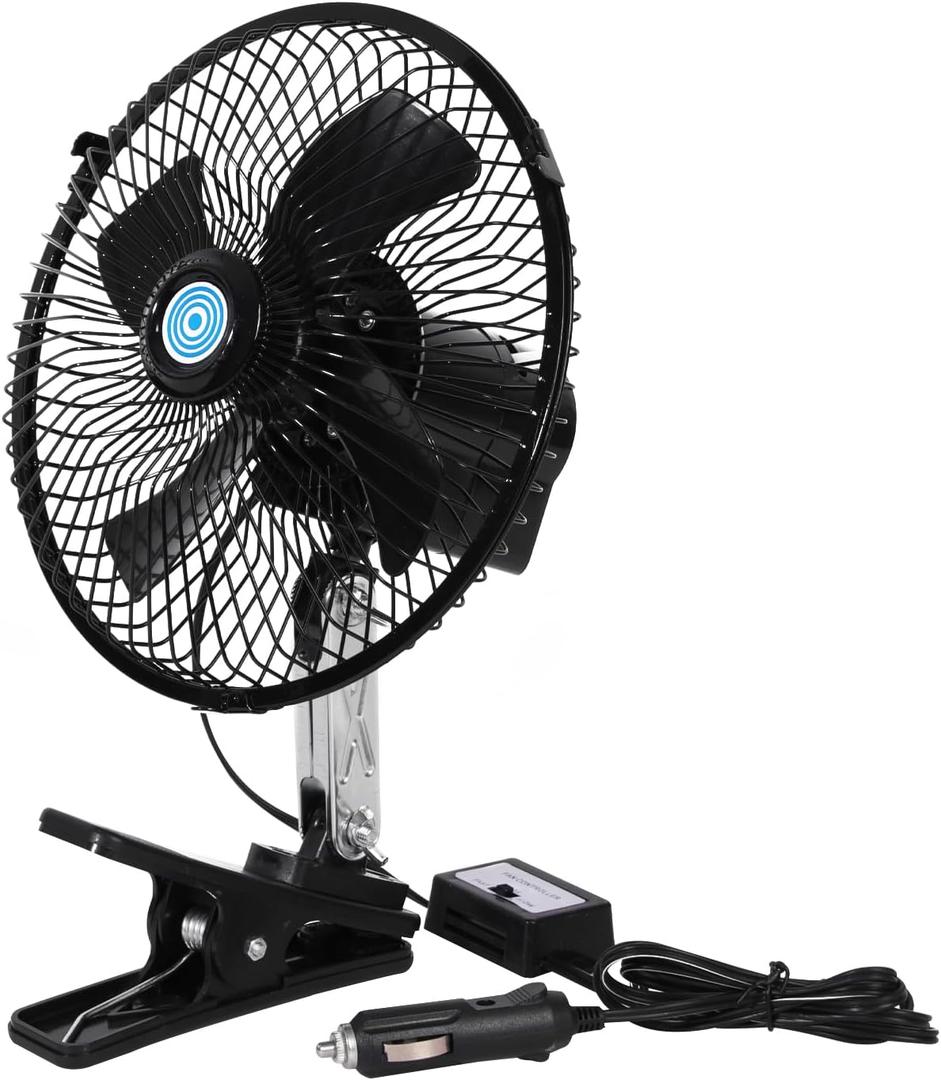 12v Car Fan that Blow Cold Air,360 Adjustment Small 12 Volt DC Clamp Fans,90 Oscillating Clip Fan for RV, Vehicles and Forklift (8inch)