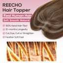 REECHO Hair Toppers for Women Real Human Hair, Seamless Human Hair Toppers with Bangs, 360 3D Cover Clip in Bangs Hair Extensions for Daily Wear, Medium Brown with Highlights