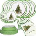 Yungyan 150 Pcs Christmas Paper Plates and Napkins Set Green and White Disposable Set for 50 Guests Christmas Tree Design Party Table Decorations Disposable