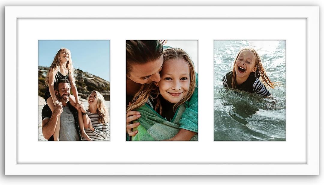 Americanflat 5x7 Picture Frame Collage with Polished Plexiglass - Fits Three 5x7 Photos or Use as One 10x20 Picture Frame - Signature Collection - Collage Frames for Wall Display - White