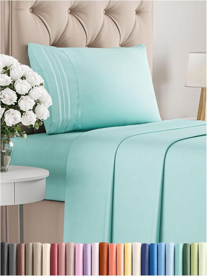 Twin XL Size 3 Piece Sheet Set - Comfy Breathable & Cooling Bed Sheets Set - Hotel Luxury Bedding for Women, Men, Kids, Teens, Boys & Girls - Deep Pockets, Soft and Wrinkle Free - Oeko-Tex - Spa Blue