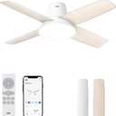 DREO Ceiling Fans with Lights, 12 Speeds & 3 Fan Modes, Quiet DC Motor, Low Profile Easy to Install, Flush Mount Smart Ceiling Fan with Dimmable LED, 12H Timer for Bedroom, Remote, White, 44''