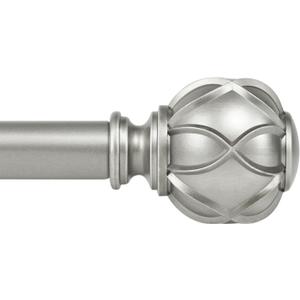 KAMANINA 1 Inch Curtain Rod Telescoping Single Drapery Rod 36 to 72 Inches (3-6 Feet), Antique Silver Curtain Rods for Windows 24 to 68 Inches, Netted Texture Finials