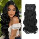 Clip in Long Wavy Synthetic Hair Extension4PCS 20Inch Black Clip in Hair Extensions Thick Hairpieces for Women4pcs,20inch,Black