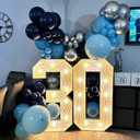 2 x Blue Silver Balloons Set, 12 Inch Blue and Silver Balloons Dark Navy and Confetti Party Latex Balloon, Macaron Metallic Baby Blue Mixed Balloon for Birthday Graduation Baby Shower Wedding Retirement