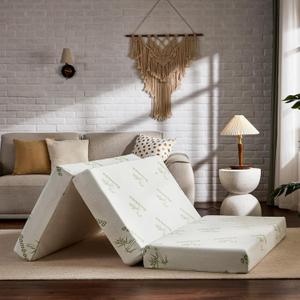 SINWEEK Memory Foam Folding Mattress with Storage Bag, 4 Inch Foldable Mattress Trifold Mattress Topper, Floor Mattress Guest Bed with Cooling Cover & Waterproof Lining (Twin (75" x 38"))