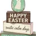 Easter Decorations - Happy Easter Bunny Egg Tiered Tray Decor - Wooden Easter Tabletop Sign - Rustic Farmhouse Spring Home Decor Indoor for Tiered Tray Shelf Mantel Entryway Coffee Table