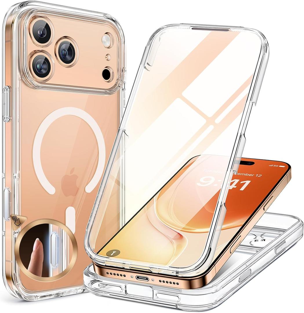 Miracase for iPhone 17 Pro Max Case 6.9" FullBody Phone Case with Built-in Glass Screen Protector& Full Camera Protector,[Magnetic with MagSafe] Drop Proof 17 ProMax Cover, Clear Glitter