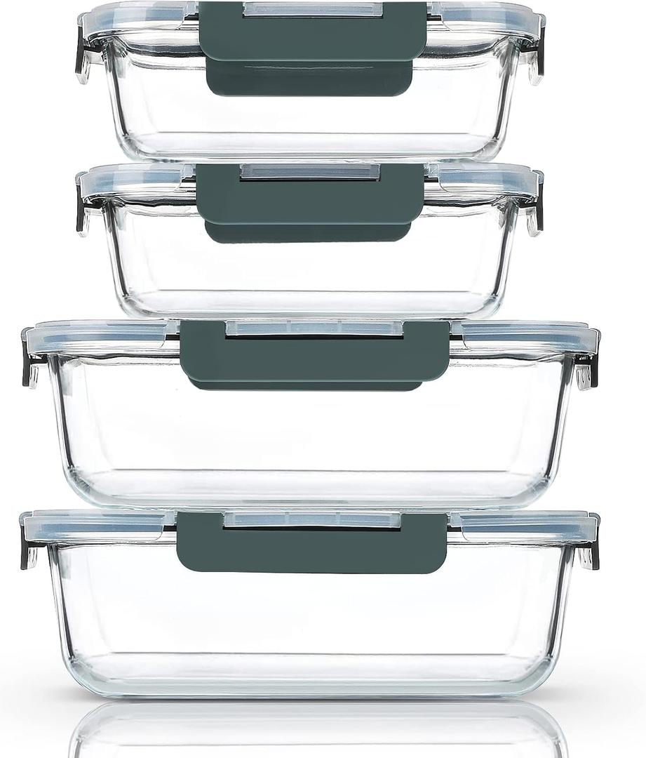 M MCIRCO [80 oz & 36 oz Extra Large Glass Food Storage/Baking Containers Set with Lids, 2 Pack 80 oz(10 cup)&2 Pack 36 oz (4.5 cup) Airtight Glass Container,Microwave,Oven,Freezer and Dishwasher (gray)