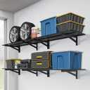 Jusgym 4 Pack Heavy Duty Garage Wall Shelving (1.5x4ft), 1400lbs Capacity Garage Shelving Wall Mounted, 18"x96"Garage Storage Rack Floating Shelves, Black