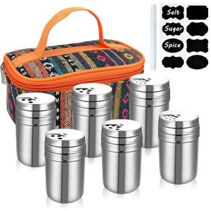 6PCS Camping Spice Kit with Travel Bag Salt, Pepper, Sugar and Herb Shakers Set, Seasoning Container for Outdoor Cooking, Hiking, and Home Use