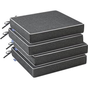 MIULEE Dark Grey Outdoor Chair Cushions Set of 4, 19x19x3 Inch Waterproof Patio Seat Cushions for Outdoor Furniture Couch Sofa, 3 Year Color Fastness High Density Foam with Adjustable Ties