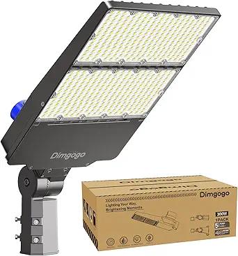 Dimgogo LED Parking Lot Light 300W, UL Listed 45,000LM 6500K Light with Dusk to Dawn Photocell, Adjustable Arm Mount, IP66 Waterproof, Commercial LED Area Security for Parking Lot, Roadway, 2 Packs