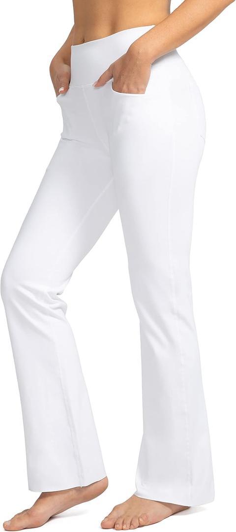 G Gradual Women's Yoga Pants with Pockets Flare Leggings High Waist Yoga Dress Pants Tall Bootcut Casual Work (White)