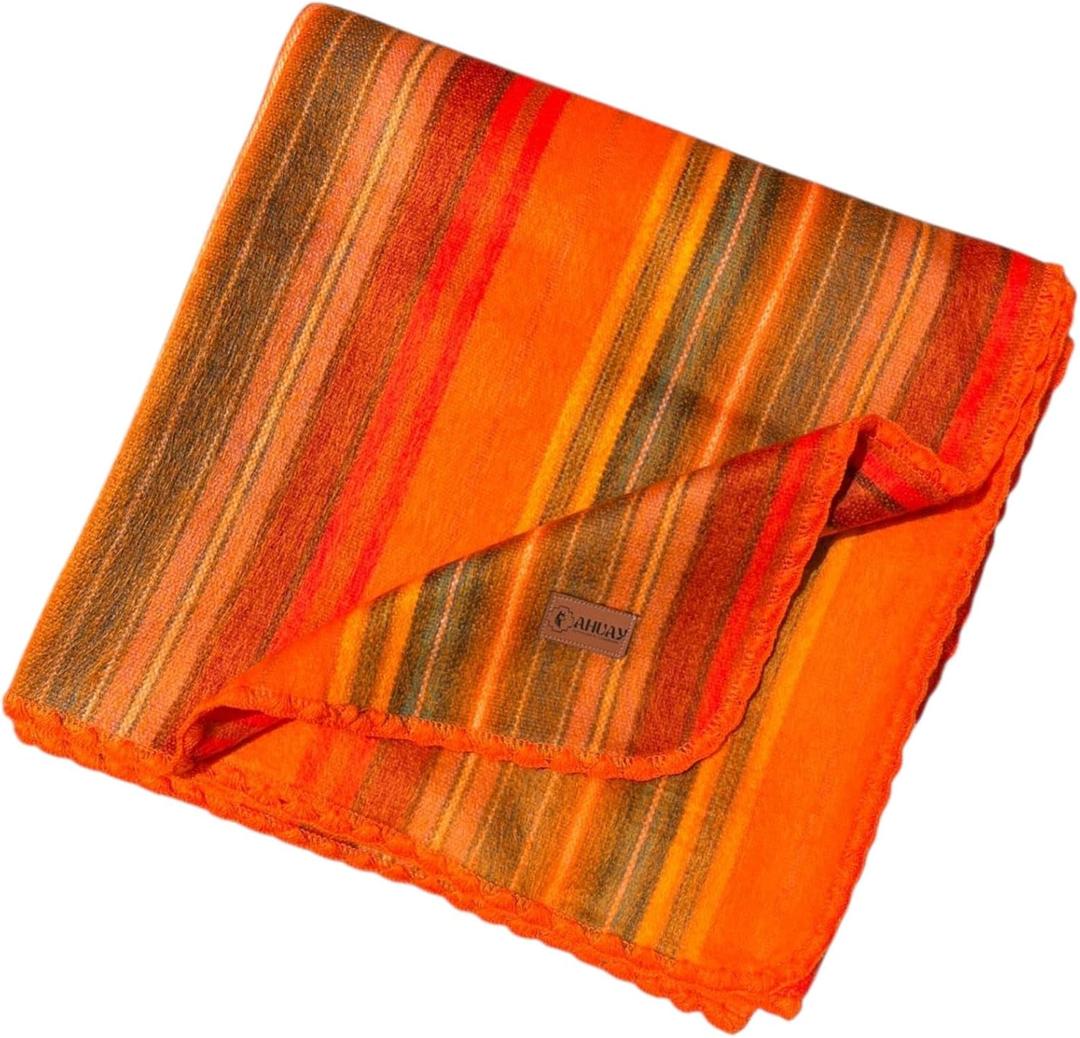 Alpaca Wool Blanket  Naturally Warm and Ultra-Soft Comfort  65 x 48 - Breathable and Hypoallergenic  Non-Itchy Alpaca Blanket, Handwoven, Cozy Feel and Beautiful Natural Texture(Orange)