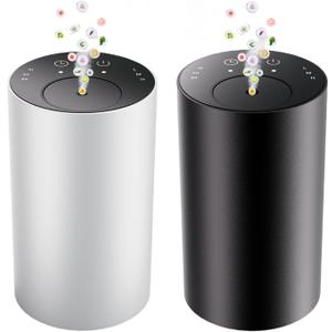 Waterless Essential Oil Diffuser, Portable Aromatherapy Diffuser, Mini Scent Machine, Battery Operated, 1/4/8-Hour Timer, 20ml Capacity, 3 Mist Levels for Home, Car, Room Office. No Included Oil(2pcs) (Black+silver)