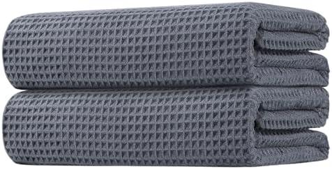 HOMEXCEL Grey Waffle Bath Towels 2 Pack, Premium Microfiber Bathroom Towels, Ultra Soft, Lightweight, Highly Absorbent and Quick Dry Towel for Bathroom, Gym, Shower, Hotel, and Spa, 27 x 54 Inch