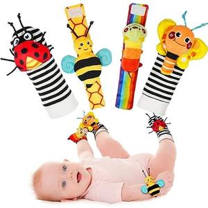 Infinno Baby Wrist Rattle Socks and Foot Finder Set, Perfect Baby Toys for 0-12 Months Newborn Boys and Girls As Shower Gifts, Garden Bug Series, 4 Piece