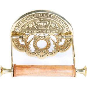 Bright Brass Wall Mount Toilet Paper Holder 7.25" Wide Vintage Crown Style Solid Brass Easy Install Toilet Tissue Paper Holders with Wooden Roll for Bathroom | Renovators Supply Manufacturing