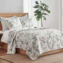 Levtex Home Viviana Reversible Full/Queen Quilt Set (88x92in) with 2 Pillow Shams (26x20in) - Floral - Blush, Green, White - Cotton Full/Queen Size Quilt Bedding Set - Lightweight, Soft, Pre-Washed