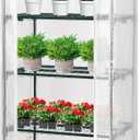 VIVOSUN Mini 4-Tier Greenhouse with Wheels, 27 x 19 x 63-Inch Reusable Portable Warm House with White PE Cover and Shelf for Compact Garden and Small Backyards, with Wheels