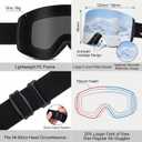 OTG Magnetic Frameless Ski Goggles, Ultra-Wide View Snowboarding Goggles,Double-pane Anti Fog Snow Goggles, Interchangeable Lens, UV400 Protection