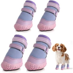 Dog Shoes for Small Dogs, Breathable Dog Boots Paw Protector for Hot Pavement Winter Snow, Dog Booties with Rugged Anti-Slip Sole for Hardwood Floors Outdoor Walking Purple Size 3