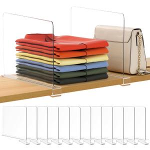 12 Pack 12 Inches [Extra Tall Version] Clear Shelf Dividers for Organization, Acrylic Closet Shelf Vertical Shelves Organizer for Bedroom, Kitchen and Office