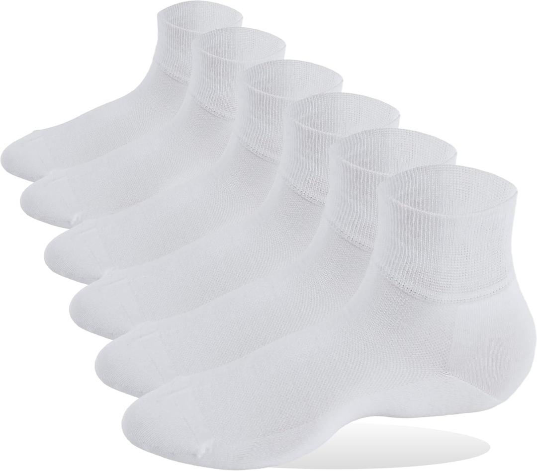 Forcool Diabetic Men's Women's Non Binding Loose Top Wide Diabetic Socks Large Ankle Low Cut Cotton Edema Diabetes Socks with Seamless Toe, 6 Pairs White Large