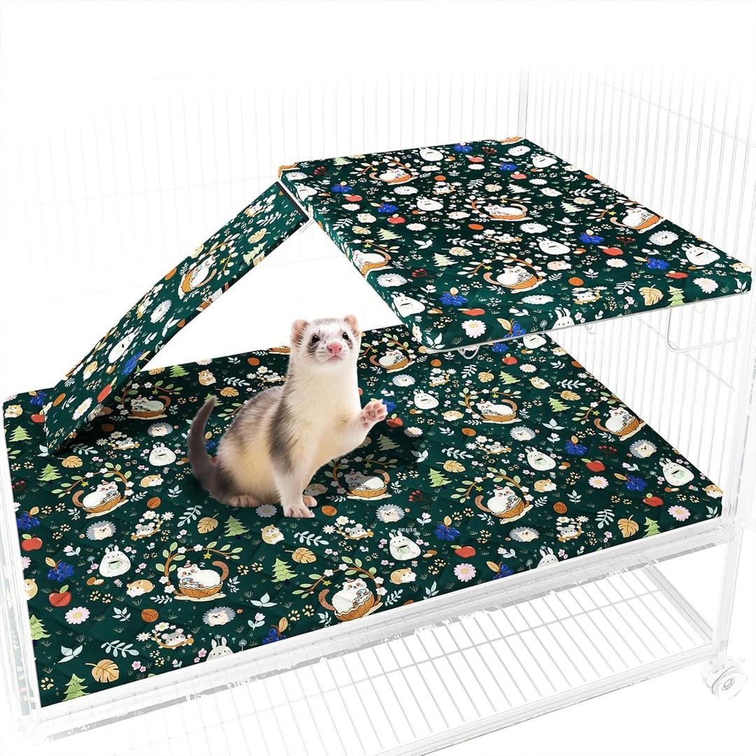 Ferret Cage Liner for Ferret Nation & Critter Nation Cage,Cute Animal Print,Washable Bedding,Cage Accessories for Ferrets, Chinchillas, Rats, Rabbits & Other Small Pets (Single Unit Combo)
