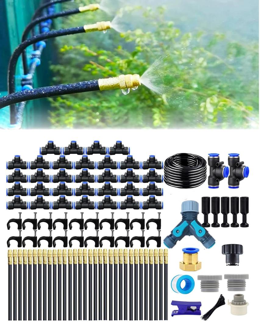 New drip Irrigation kit, Automatic Garden Watering System, Quick Connector and 360-degree Bending Dropper atomizing Copper Nozzle, Garden Plant Lawn Courtyard Watering System. (165FT)
