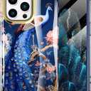 Cute Flower Case for iPhone 16 Pro 6.3 inch Built with Screen Protector, Lightweight and Stylish Full Body Shockproof Protective Rugged TPU Case for Women/Girls-Peafowl