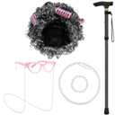 Matiniy 9 PCS Old Lady Wig Set for Women Include Wig Glasses Necklace Bracelet Glasses Chain Bag Cane and Stickers (Style7)