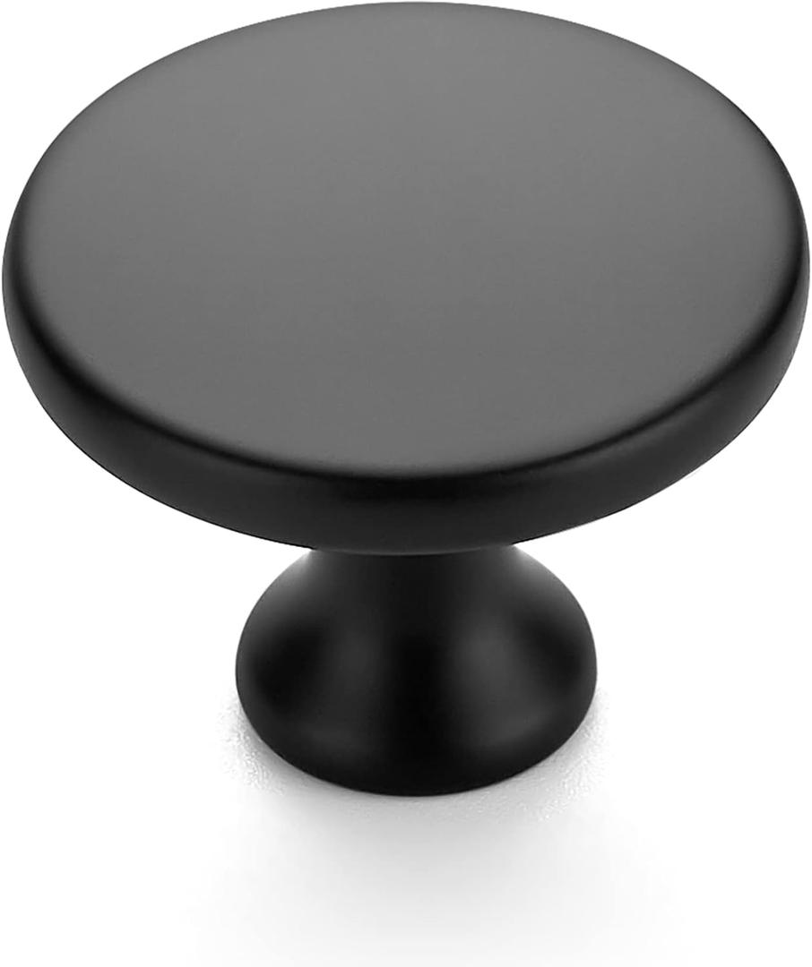 Ravinte 25 Pack 1-1/4 Inch Matte Black Round Kitchen Cabinet Knobs,Zinc Solid Drawer Pulls,Cabinet Handles for Cupboard, Dresser, Closet and Bathroom, Modern Cabinet Hardware for Cabinets
