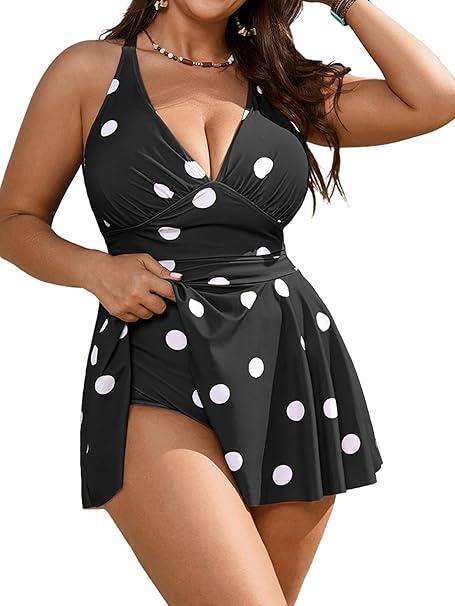SCOMCHIC Women's Plus Size Swimsuit One Piece Bathing Suit Tummy Control Swim Dress Slimming V Neck Tankini Swimwear, 4XL